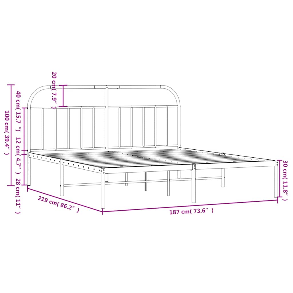Metal Bed Frame without Mattress with Headboard White 183x213cm