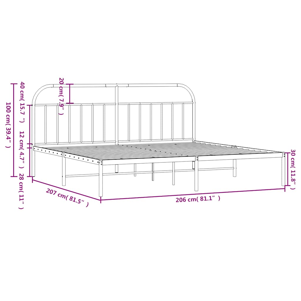 Metal Bed Frame without Mattress with Headboard White 200x200cm