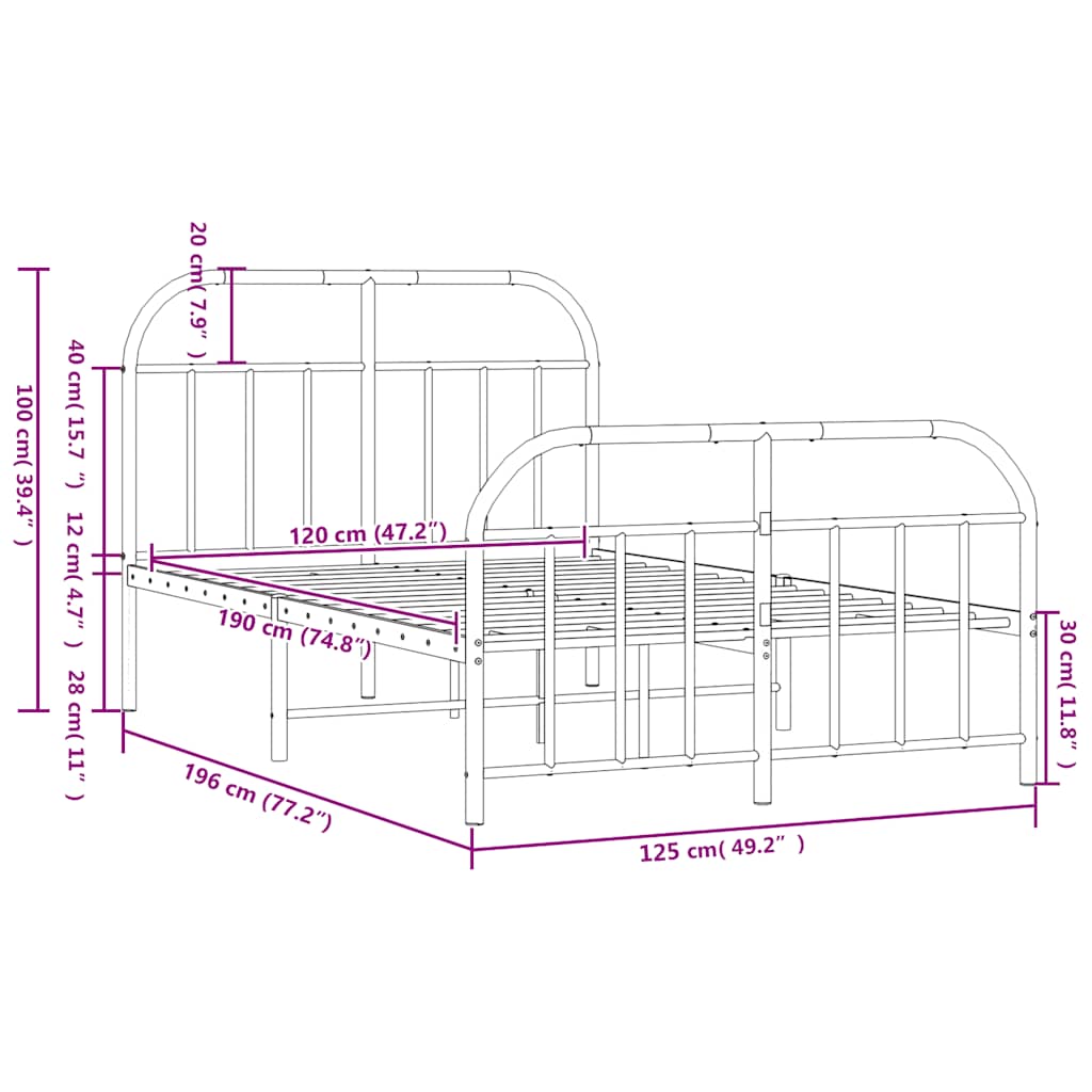 Bed Frame | White | Powder-Coated Steel | Small Double | Bed Frame
