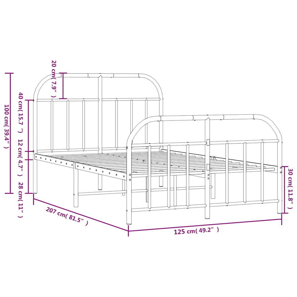 Bed Frame | White | Powder-Coated Steel | Double | Bed Frame