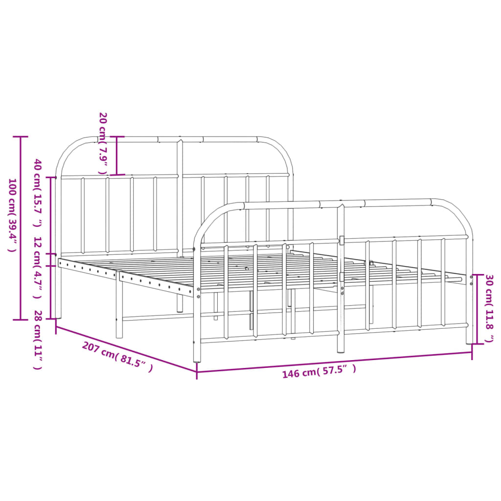 Bed Frame | White | Powder-Coated Steel | Double | Bed Frame