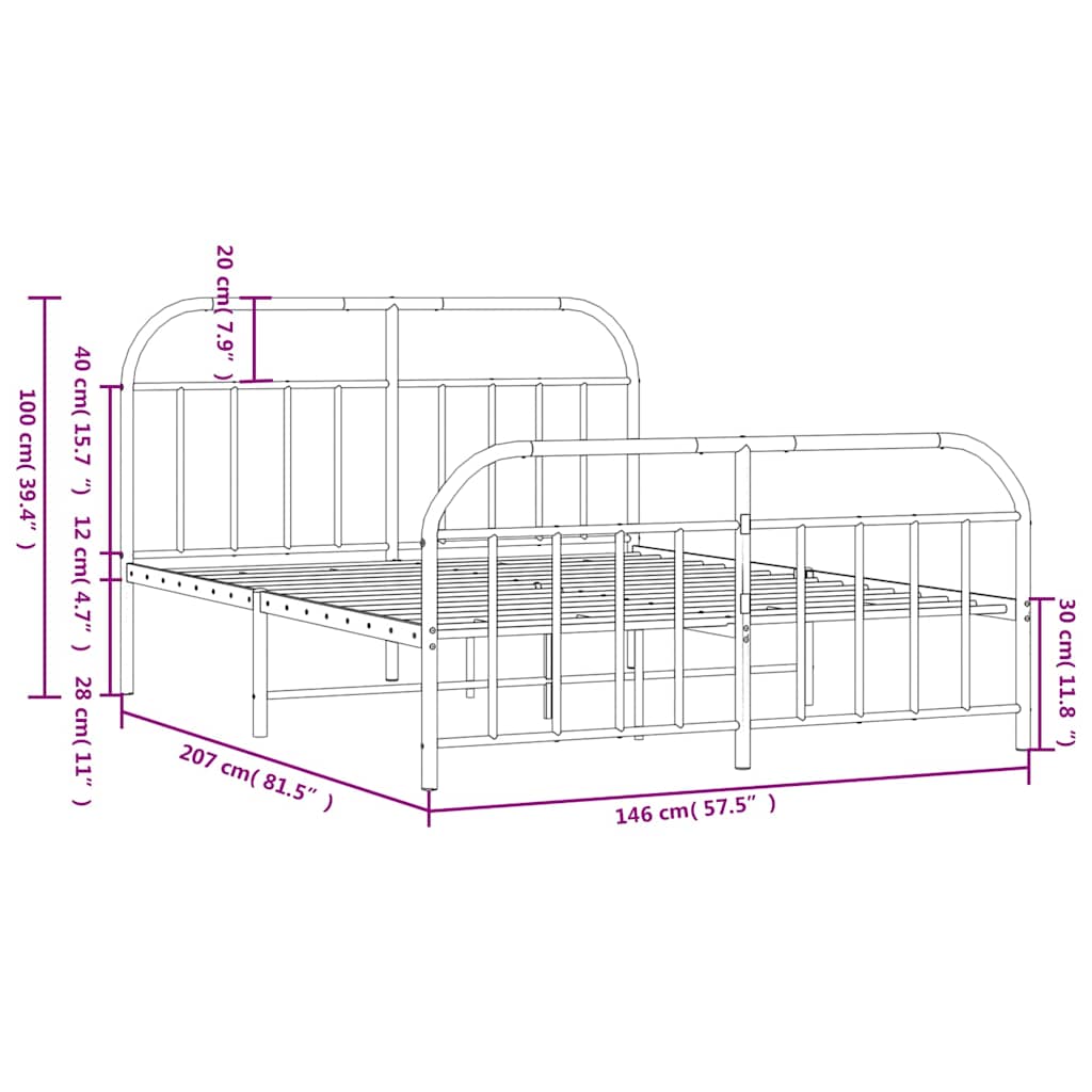 Metal Bed Frame without Mattress with Footboard White 140x200cm