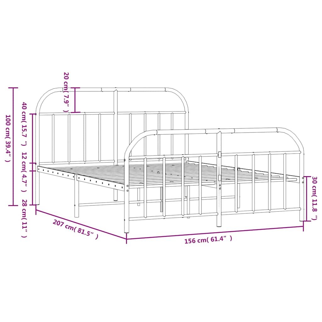 Bed Frame | White | Powder-Coated Steel | King | Bed Frame | Rectangular