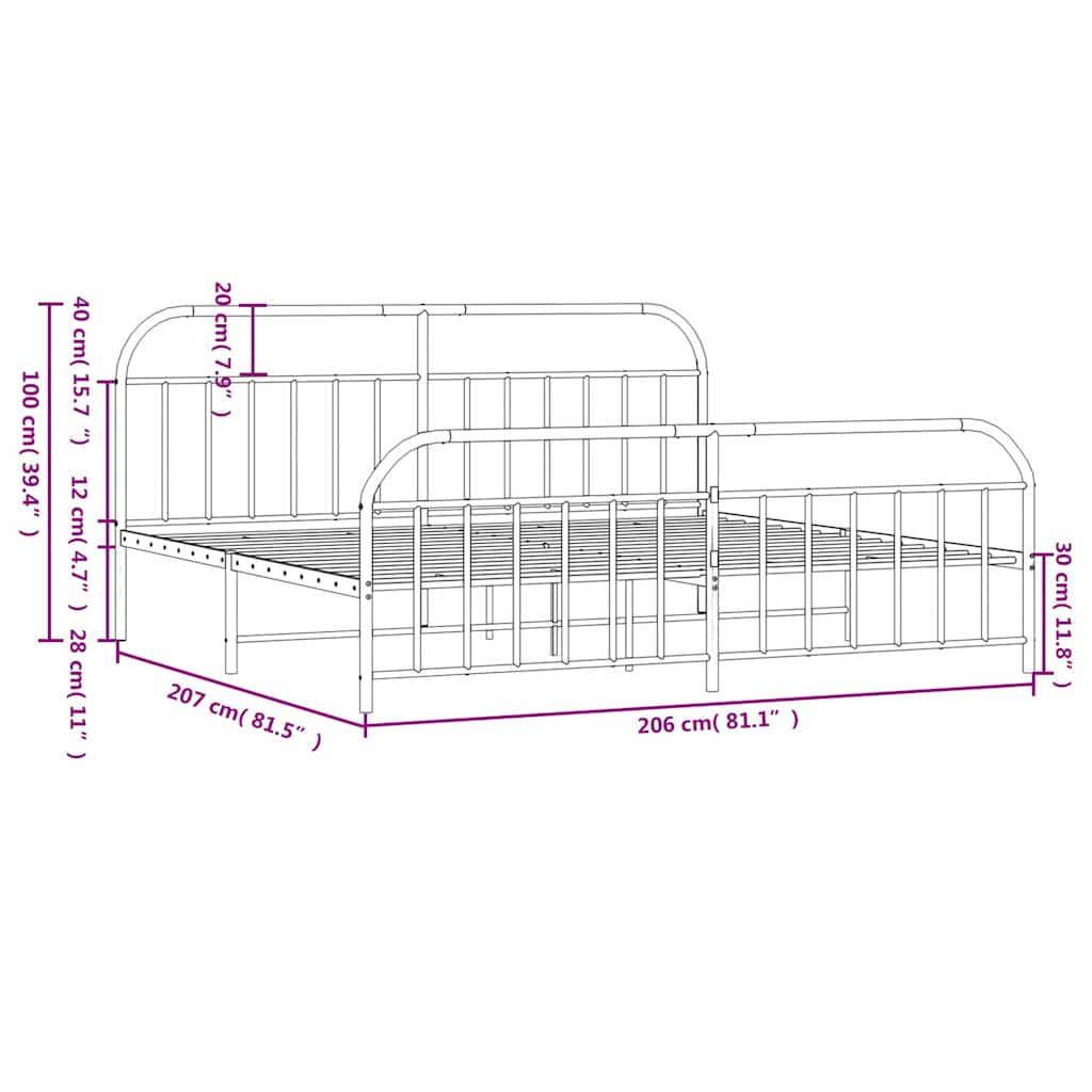 Metal Bed Frame without Mattress with Footboard White 200x200cm