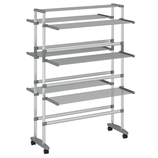 Laundry Drying Rack with Wheels 89x64x129 cm Aluminium