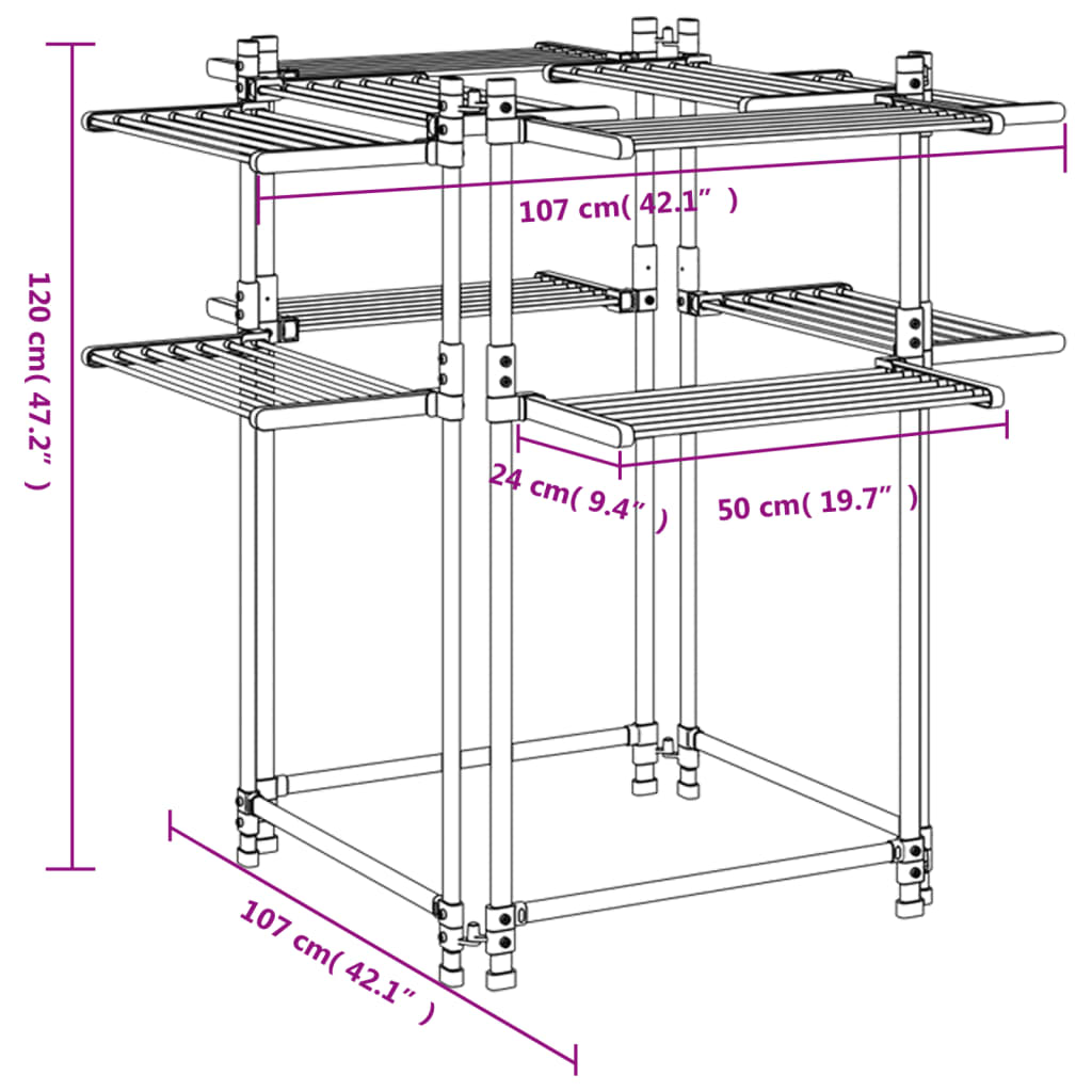 Laundry Drying Rack 107x107x120 cm Aluminium