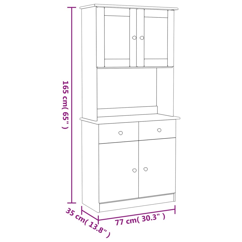 Highboard ALTA White 77x35x165 cm Solid Wood Pine