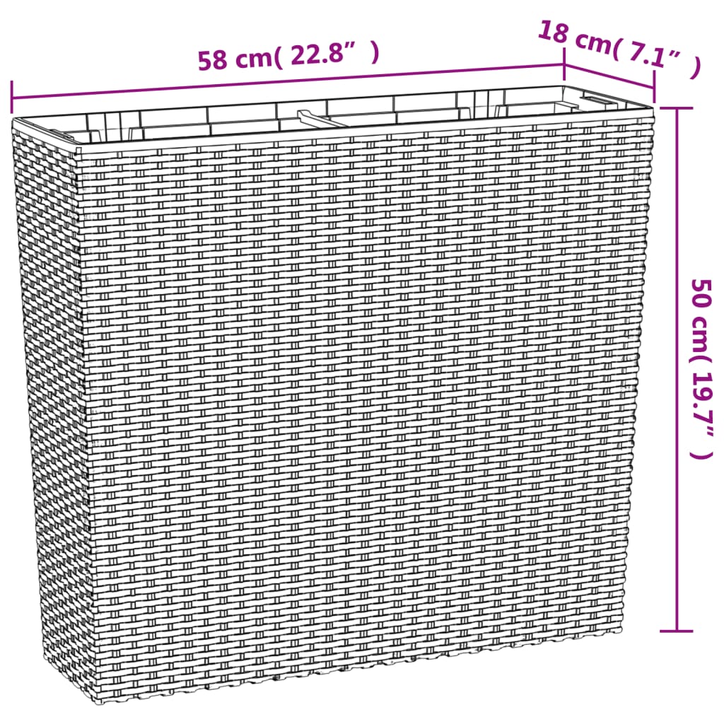 Planter with Removable Inner Brown 12 / 44 L PP Rattan