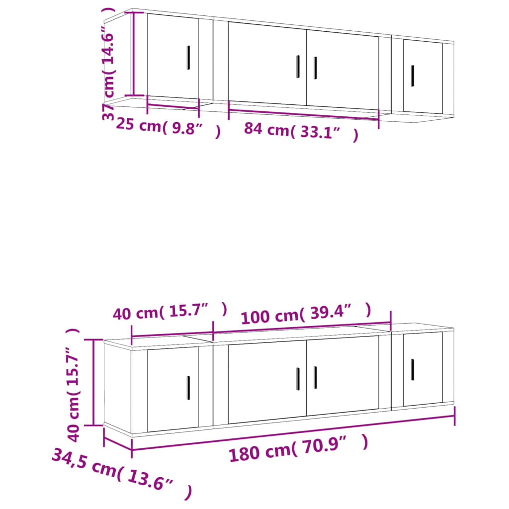 6 Piece TV Cabinet Set Grey Sonoma Engineered Wood