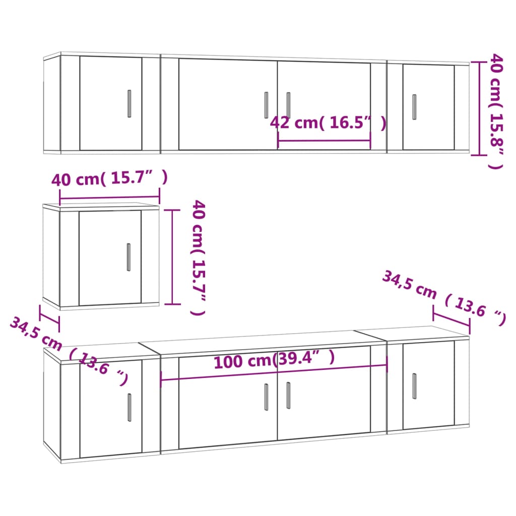 7 Piece TV Cabinet Set Grey Sonoma Engineered Wood