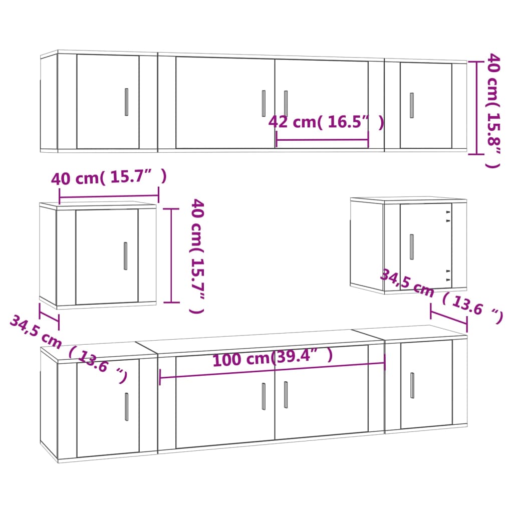 8 Piece TV Cabinet Set Grey Sonoma Engineered Wood