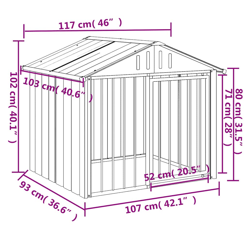 Dog House with Roof Black 117x103x102 cm Galvanised Steel