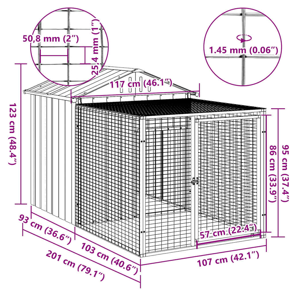 Chicken Cage with Run Anthracite 46.1x79.1x48.4" Galvanised Steel