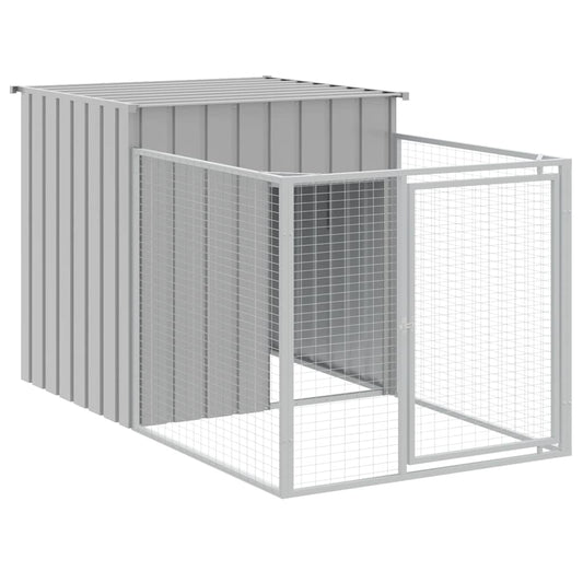 Dog House with Run Light Grey 43.3x79.1x43.3" Galvanised Steel