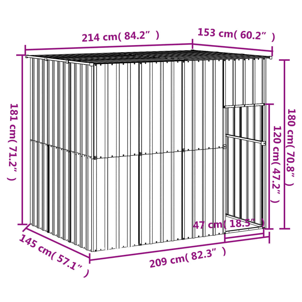 vidaXL Dog House Light grey Galvanized Steel 84.3 x 60.2 x 71.3 in