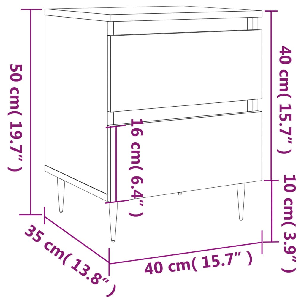 Bedside Cabinet Black 40x35x50 cm Engineered Wood