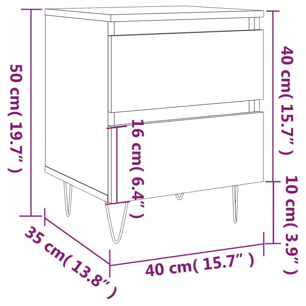 Bedside Cabinet Concrete Grey 40x35x50 cm Engineered Wood