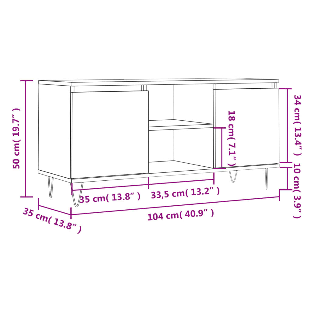 TV Cabinet Smoked Oak 104x35x50 cm Engineered Wood
