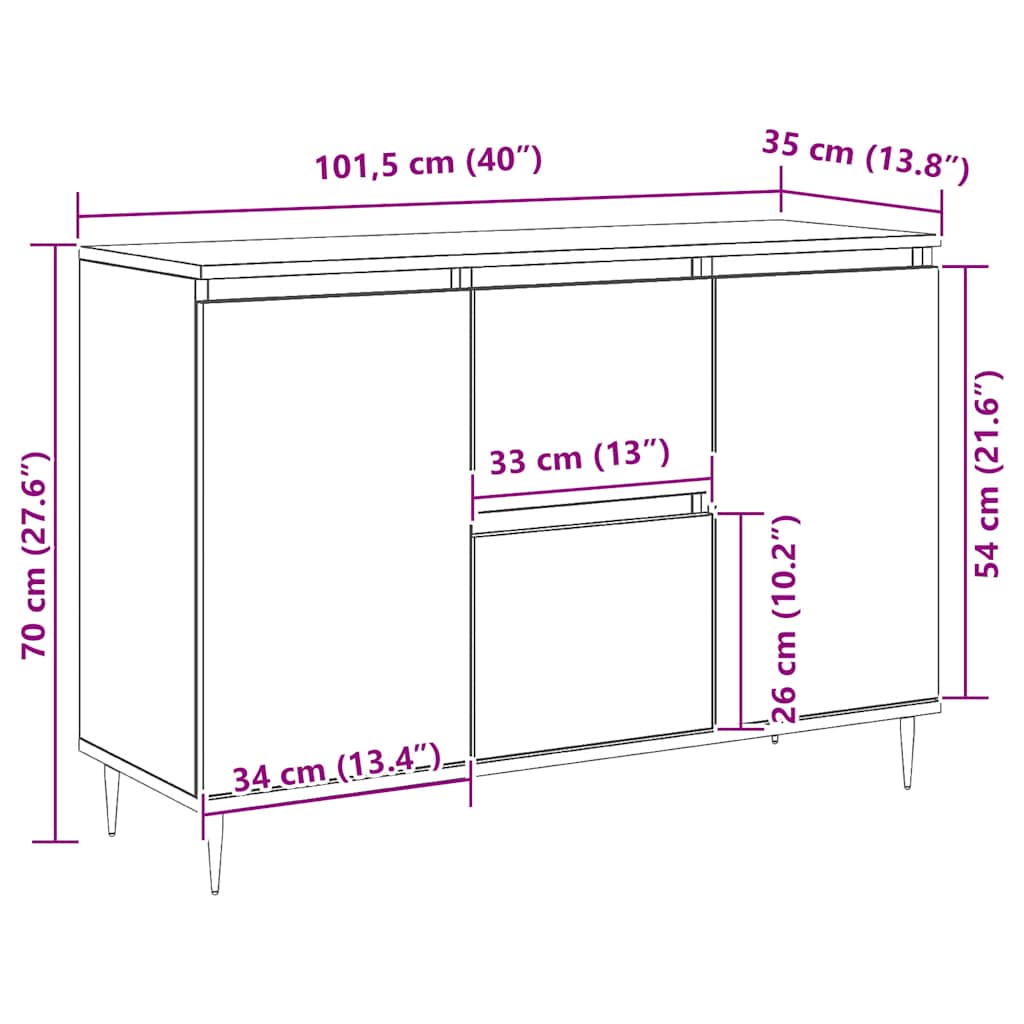 Sideboard Grey Sonoma 101.5x35x70 cm Engineered Wood