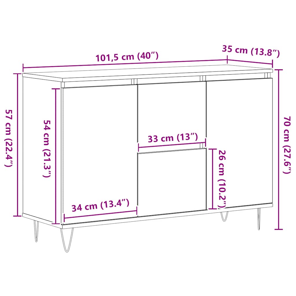 Sideboard Smoked Oak 101.5x35x70 cm Engineered Wood