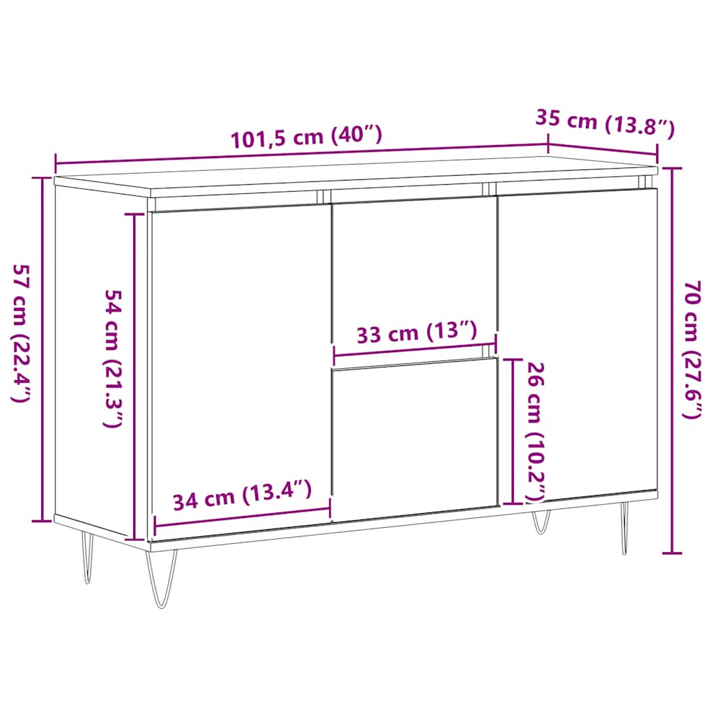 Sideboard Grey Sonoma 101.5x35x70 cm Engineered Wood