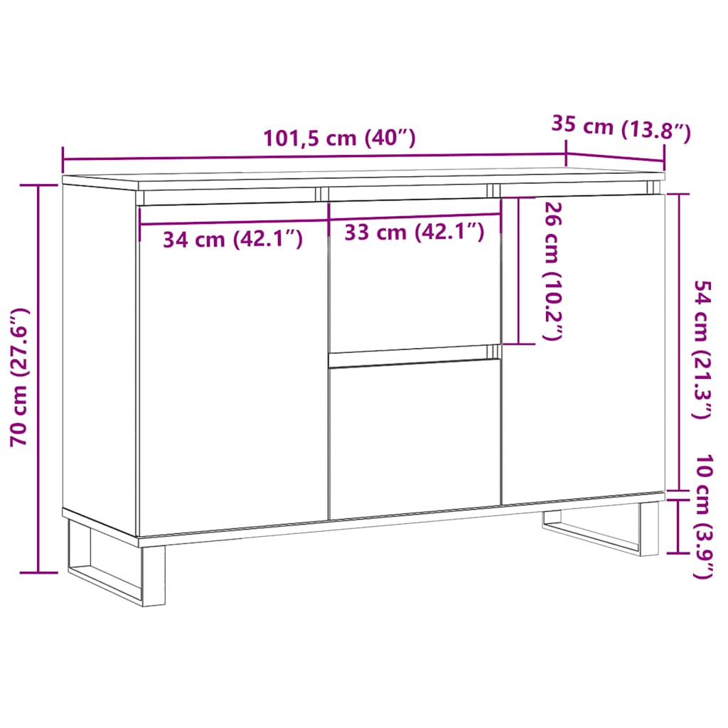 Sideboard White 101.5x35x70 cm Engineered Wood