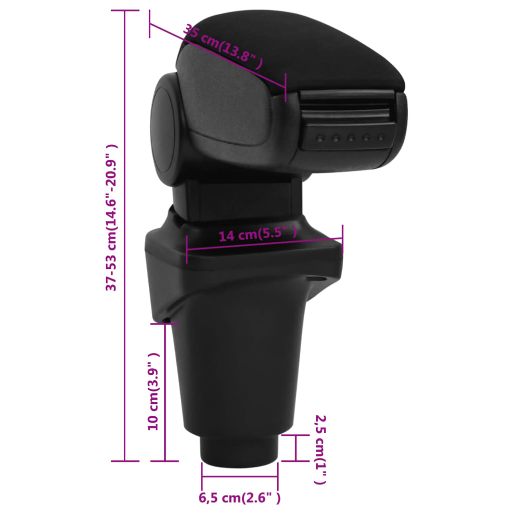Car Armrest for Fiat 500L (2012) Black 14x35x(37-53) cm ABS