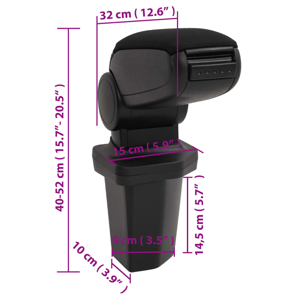 Car Armrest for HYUNDAI I20 (2015-2019) Black 15x32x(40-52) cm ABS
