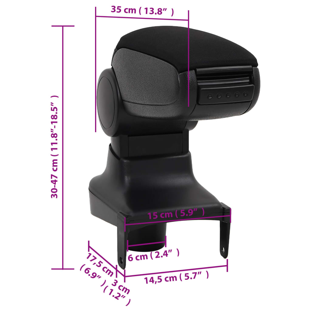 Car Armrest for RENAULT CLIO LHD MK4 (2013) Black 15x35x(30-47) cm ABS