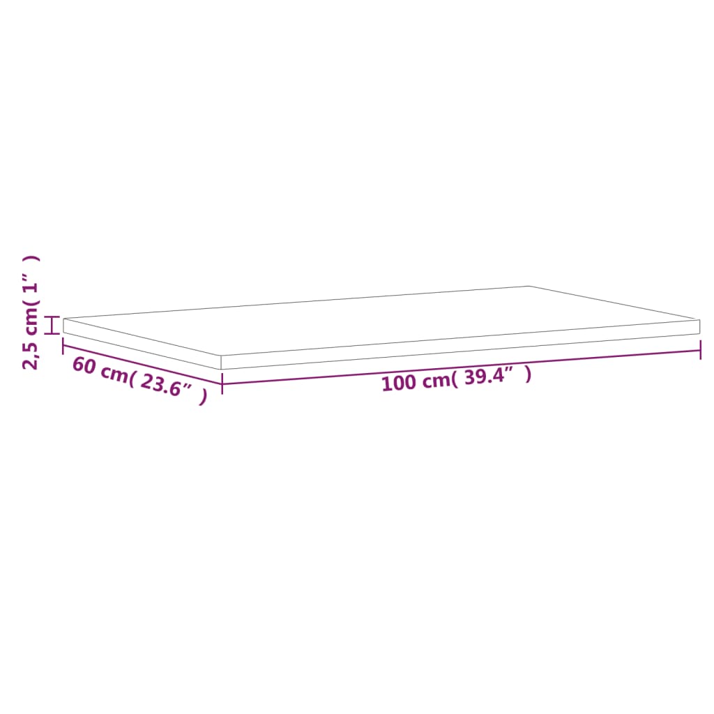 Table Top 100x60x2.5 cm Rectangular Solid Wood Beech