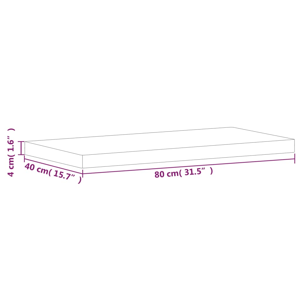Table Top 80x40x4 cm Rectangular Solid Wood Beech