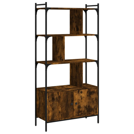 Bookcase with Doors Smoked Oak 76.5x30x154.5 cm Engineered Wood