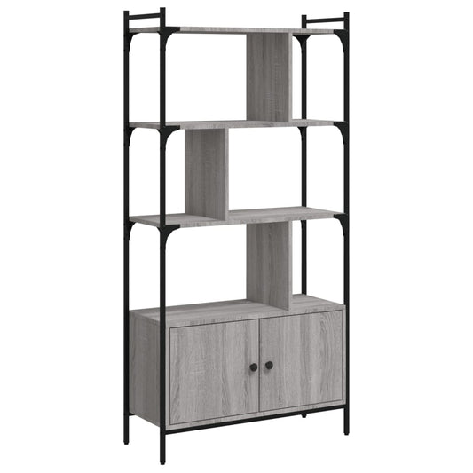 Bookcase with Doors Grey Sonoma 76.5x30x154.5 cm Engineered Wood