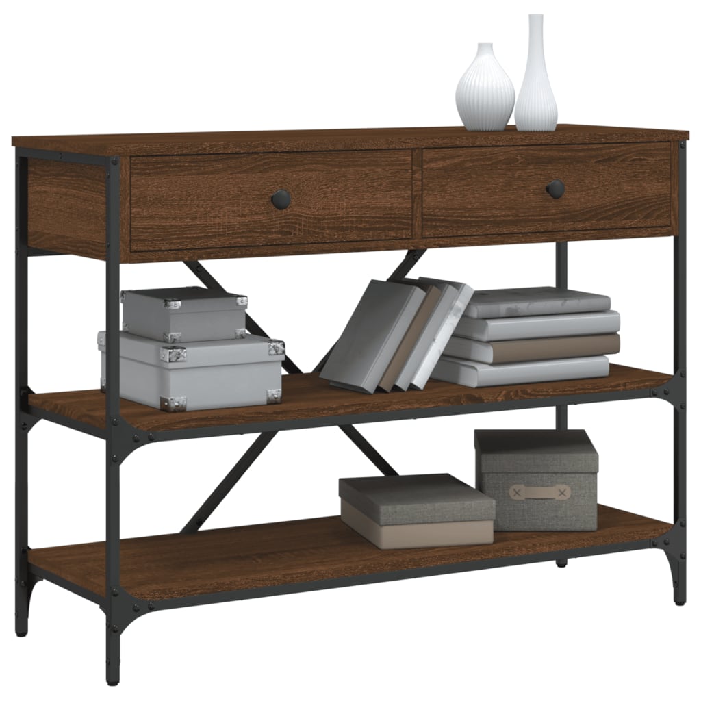Console Table with Drawers and Shelves Brown Oak Engineered Wood