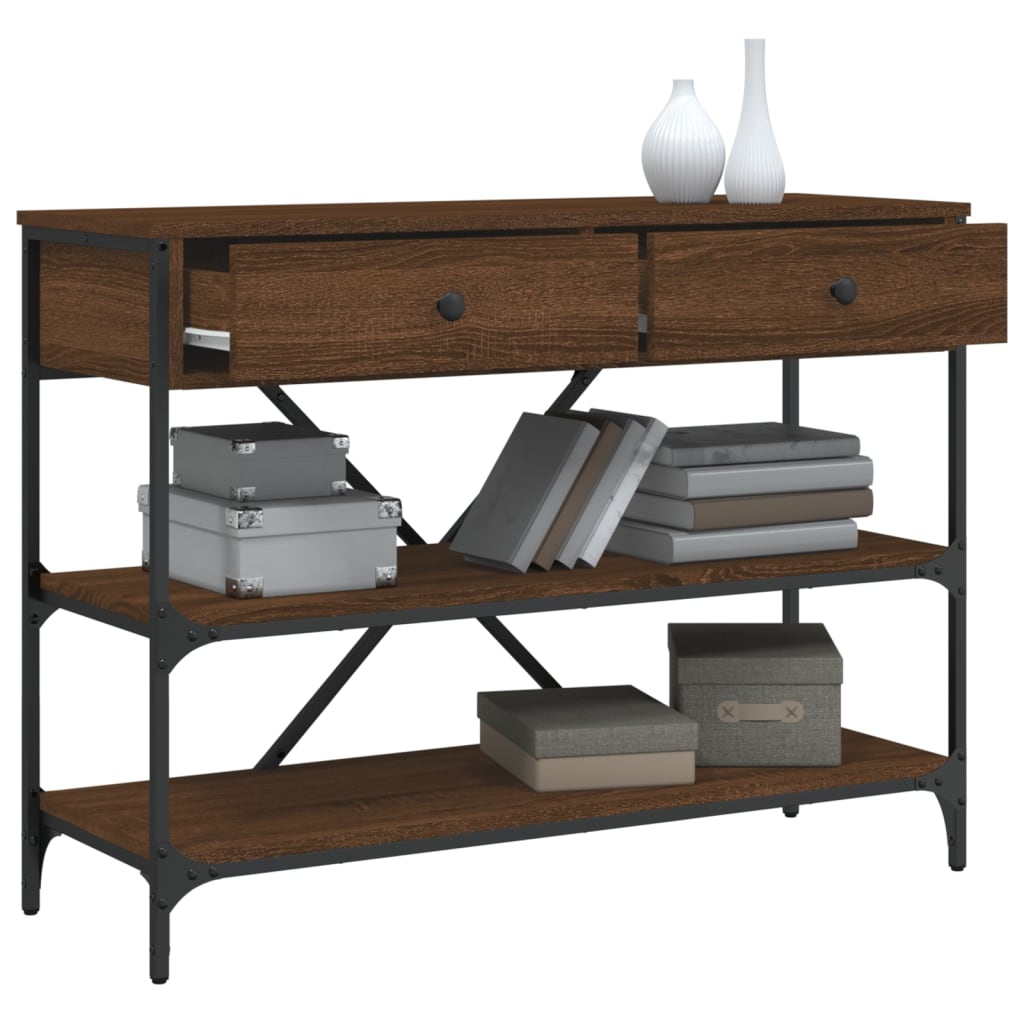 Console Table with Drawers and Shelves Brown Oak Engineered Wood
