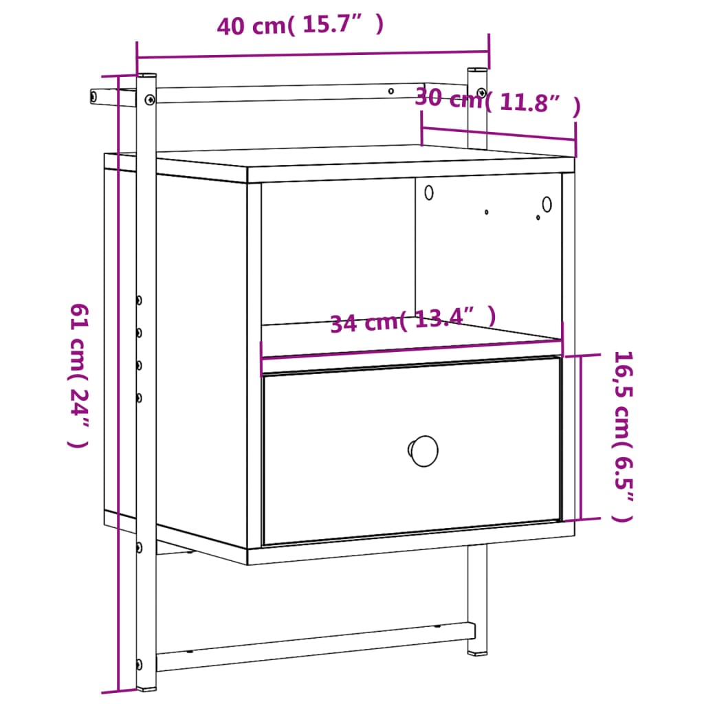 Bedside Cabinets Wall-mounted 2 pcs Grey Sonoma 40x30x61 cm Engineered Wood