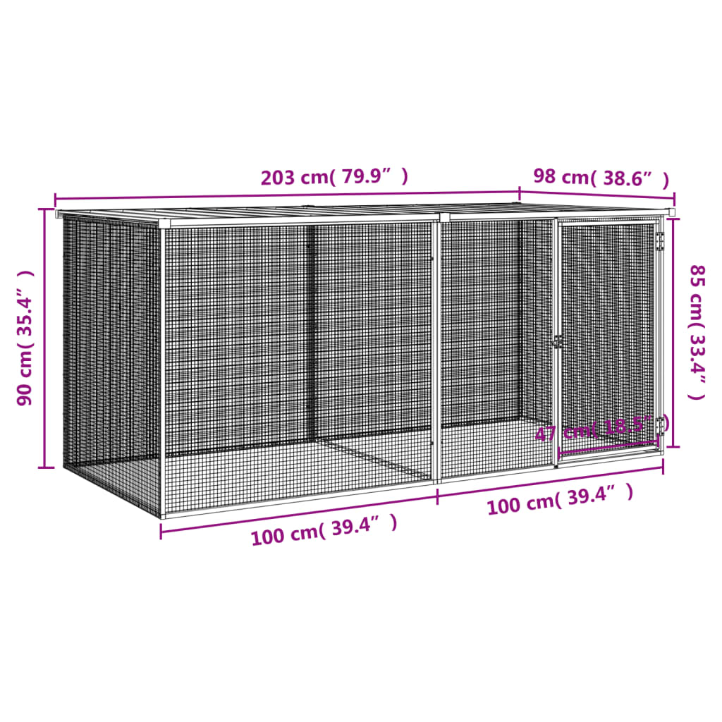 Chicken Cage with Roof Light Grey 79.9x38.6x35.4" Galvanised Steel