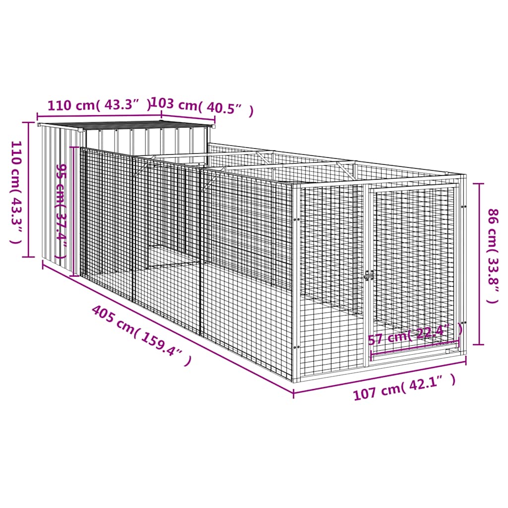 Dog House with Run Anthracite 43.3"x159.4"x43.3" Galvanized Steel