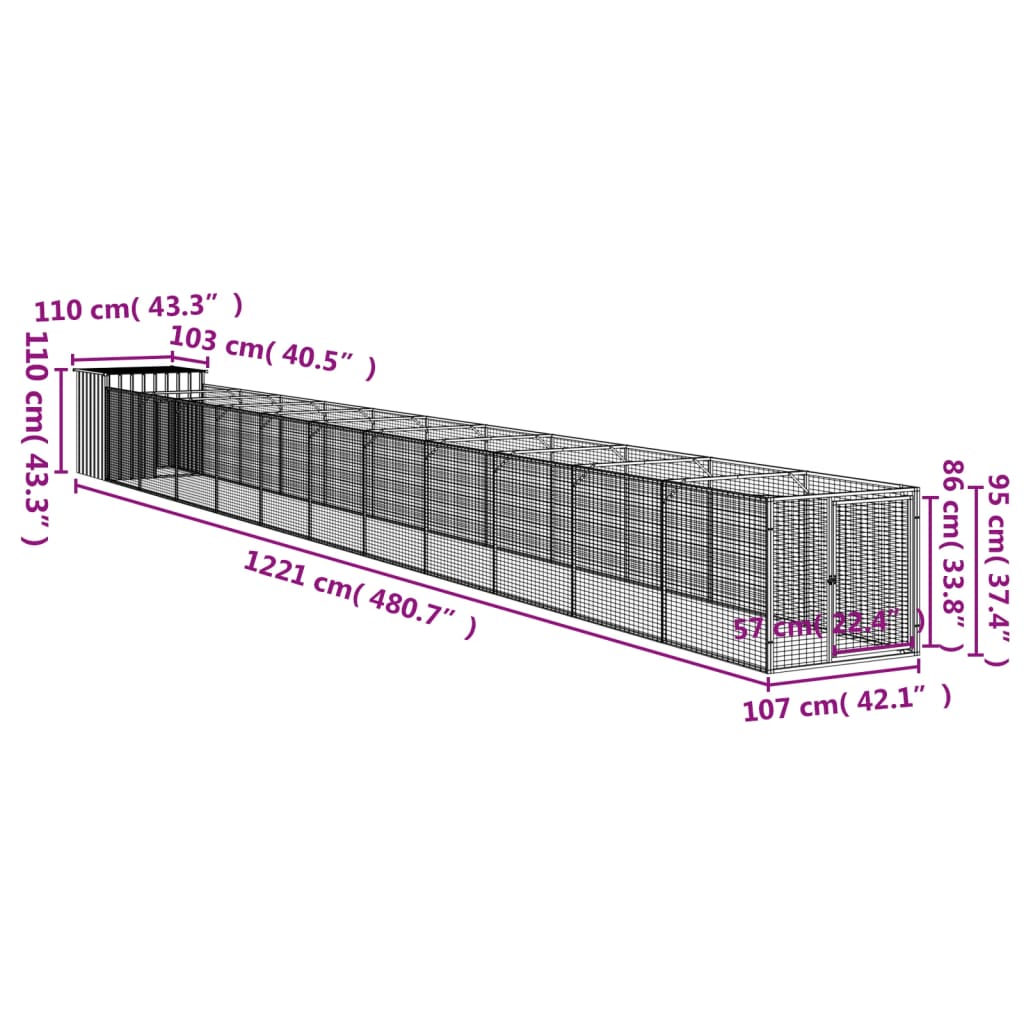 Dog House with Run Anthracite 43.3"x480.7"x43.3" Galvanized Steel