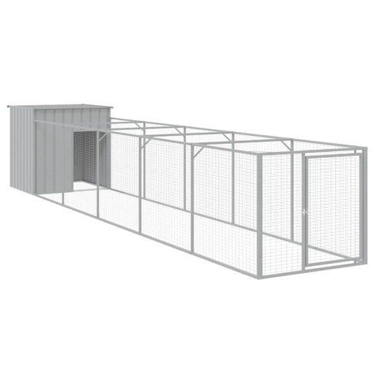 Dog House with Run Light Gray 43.3"x239.8"x43.3" Galvanized Steel