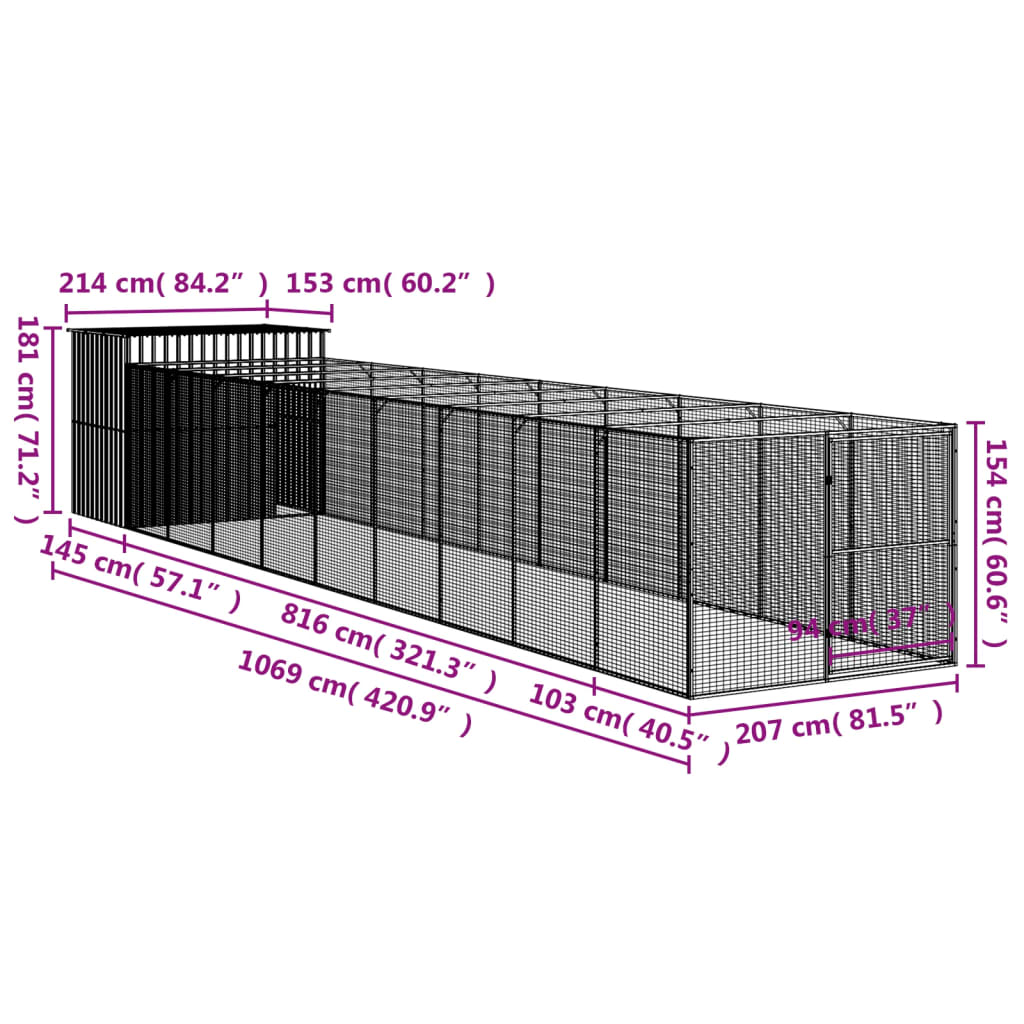 vidaXL Dog House Anthracite Galvanized Steel Large Durable Dog House