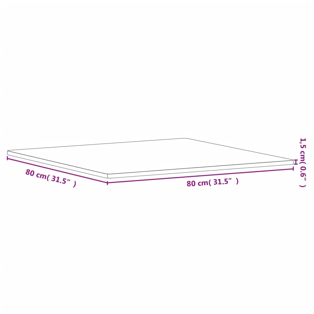 Table Top 80x80x1.5 cm Square Solid Wood Beech
