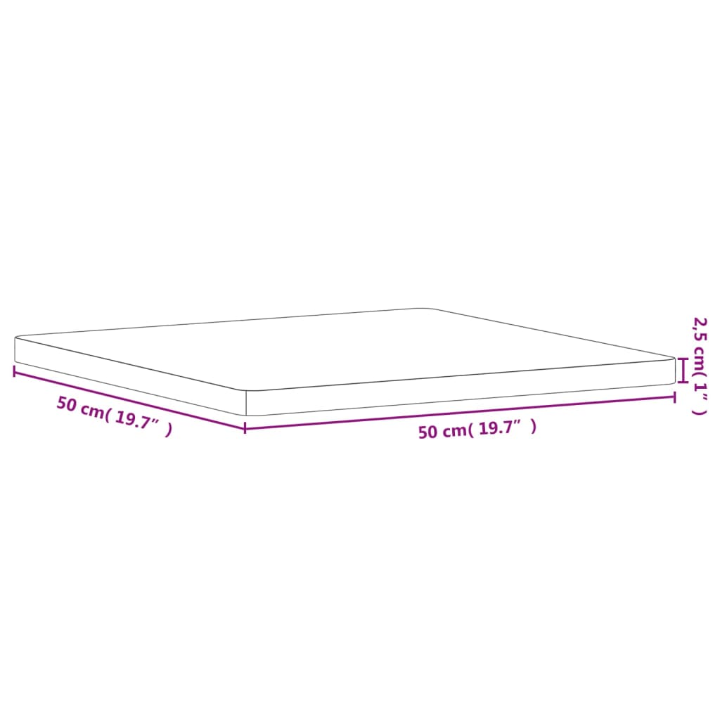 Table Top 50x50x2.5 cm Square Solid Wood Beech