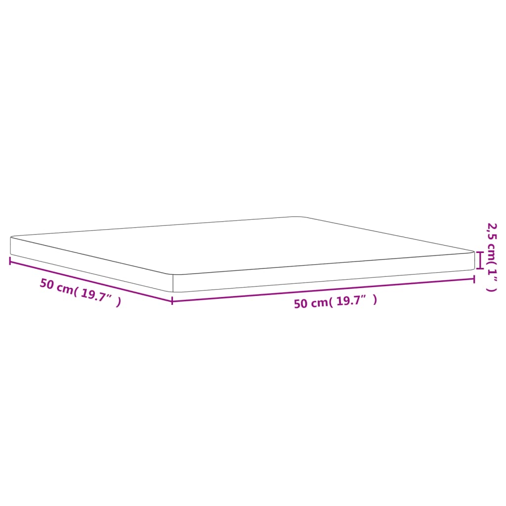 Table Top 50x50x2.5 cm Square Solid Wood Beech