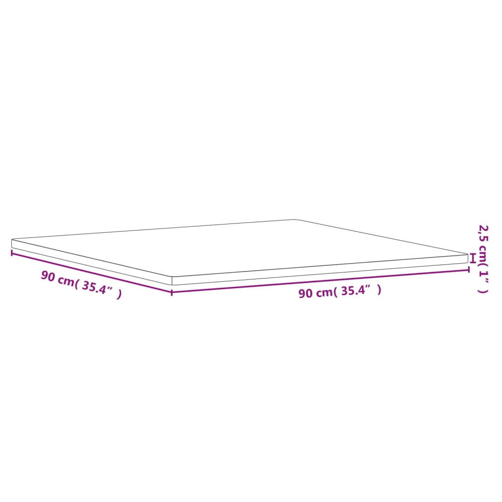 Table Top 90x90x2.5 cm Square Solid Wood Beech