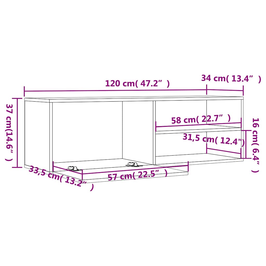 TV Cabinet Smoked Oak 120x34x37 cm Engineered Wood