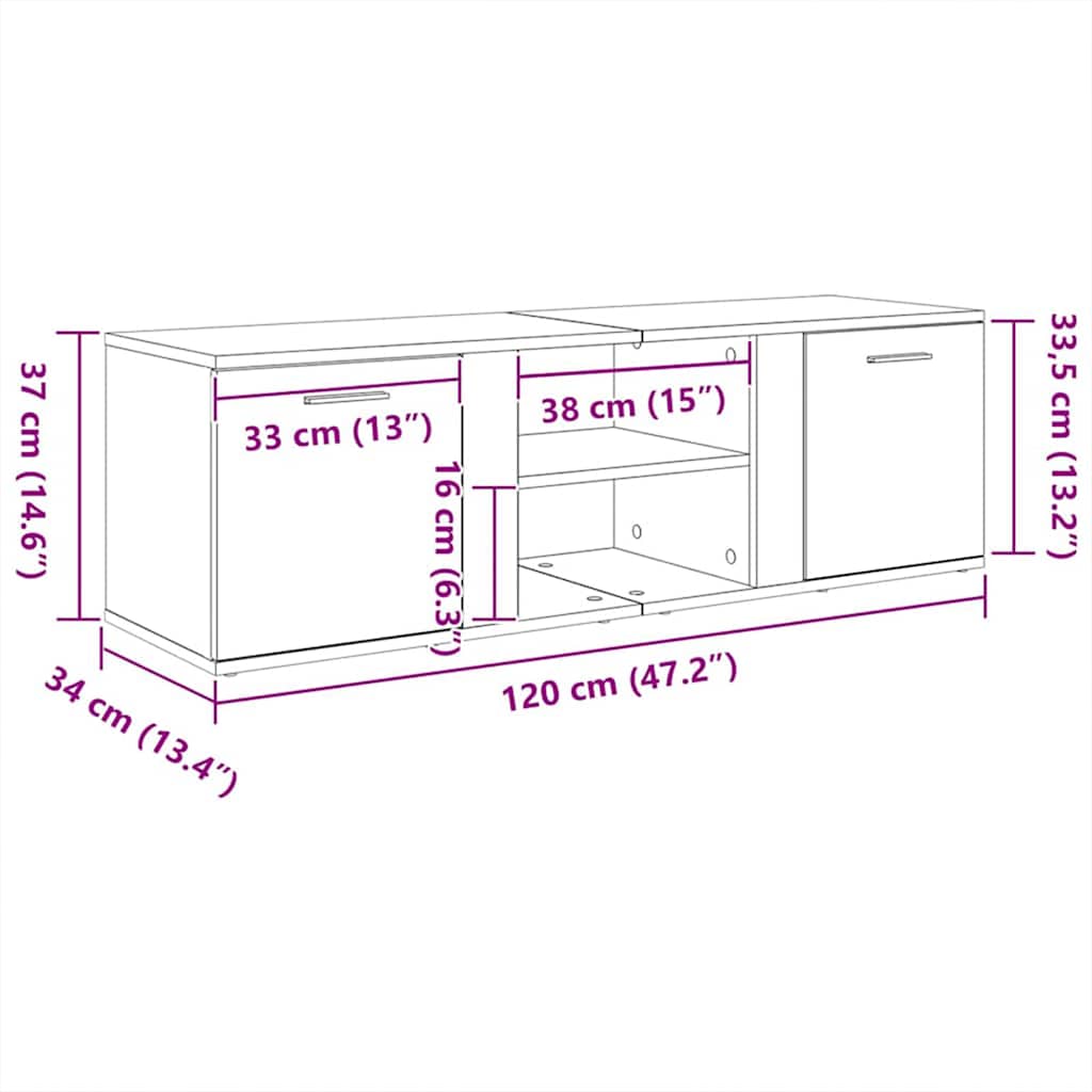 TV Cabinet Smoked Oak 120x34x37 cm Engineered Wood