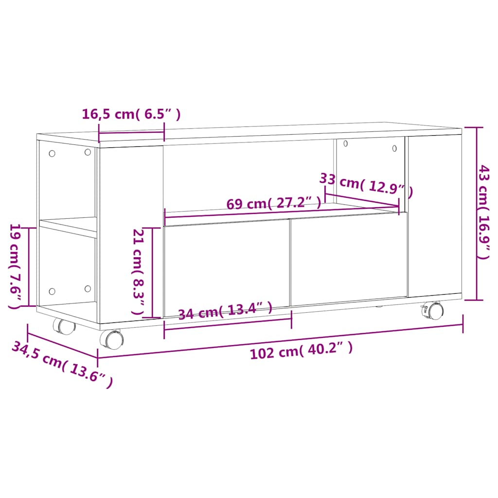 TV Cabinet Grey Sonoma 102x34.5x43 cm Engineered Wood