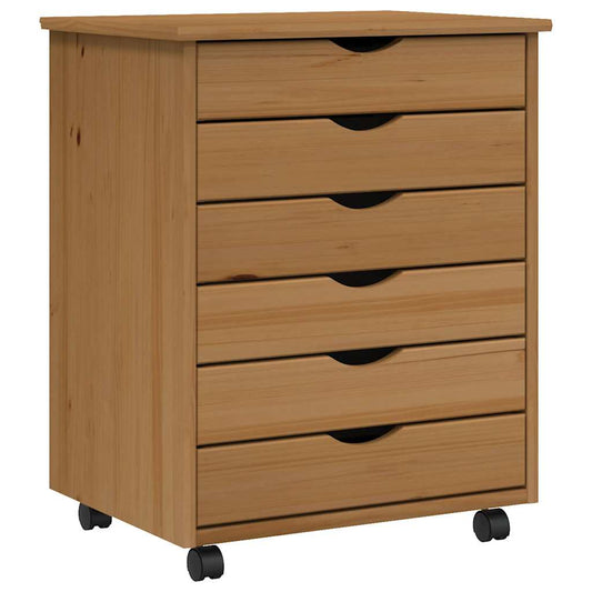 Rolling Cabinet with Drawers "MOSS" Honey Brown Solid Wood Pine
