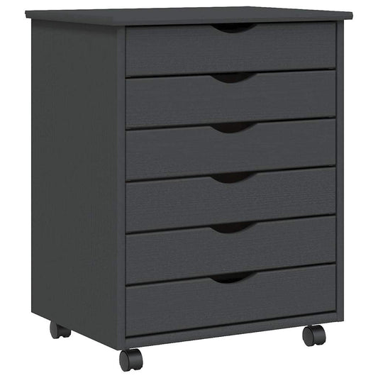 Rolling Cabinet with Drawers "MOSS" Grey Solid Wood Pine